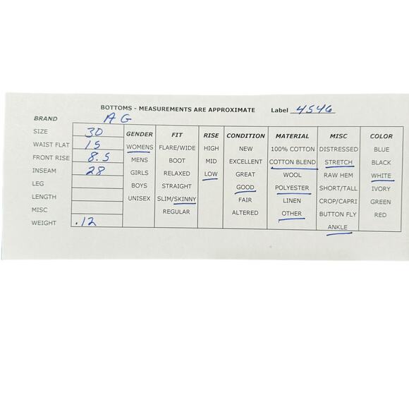 AG Adriano Goldshmied The Legging Ankle Super Skinny White Jeans Stretch 30 - Picture 9 of 10